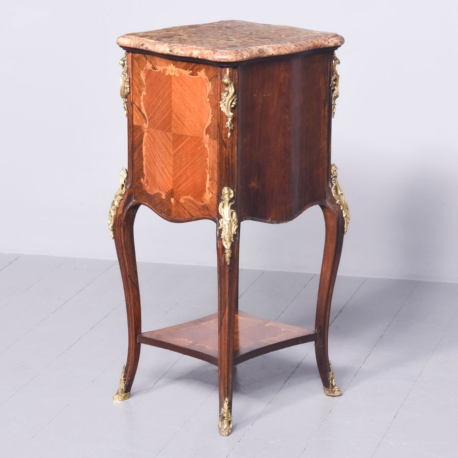 Antique Inlaid Kingwood and Ormolu Mounted French Lampstand or Side Cabinet