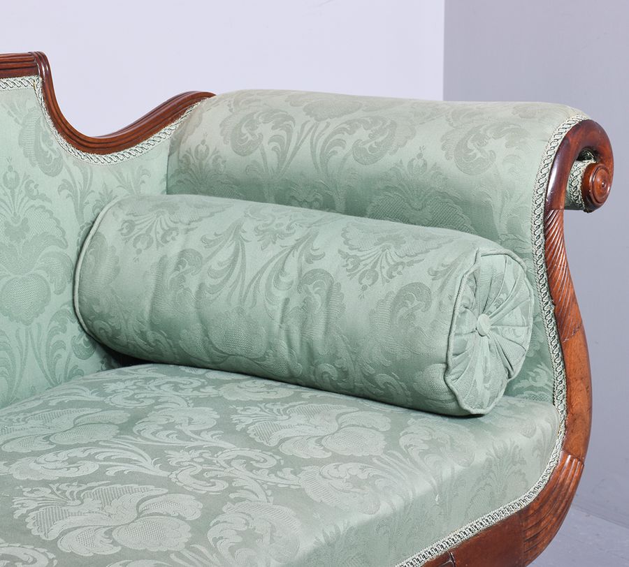 Antique Exceptional Quality Large Mahogany Regency Sofa in Green Upholstery
