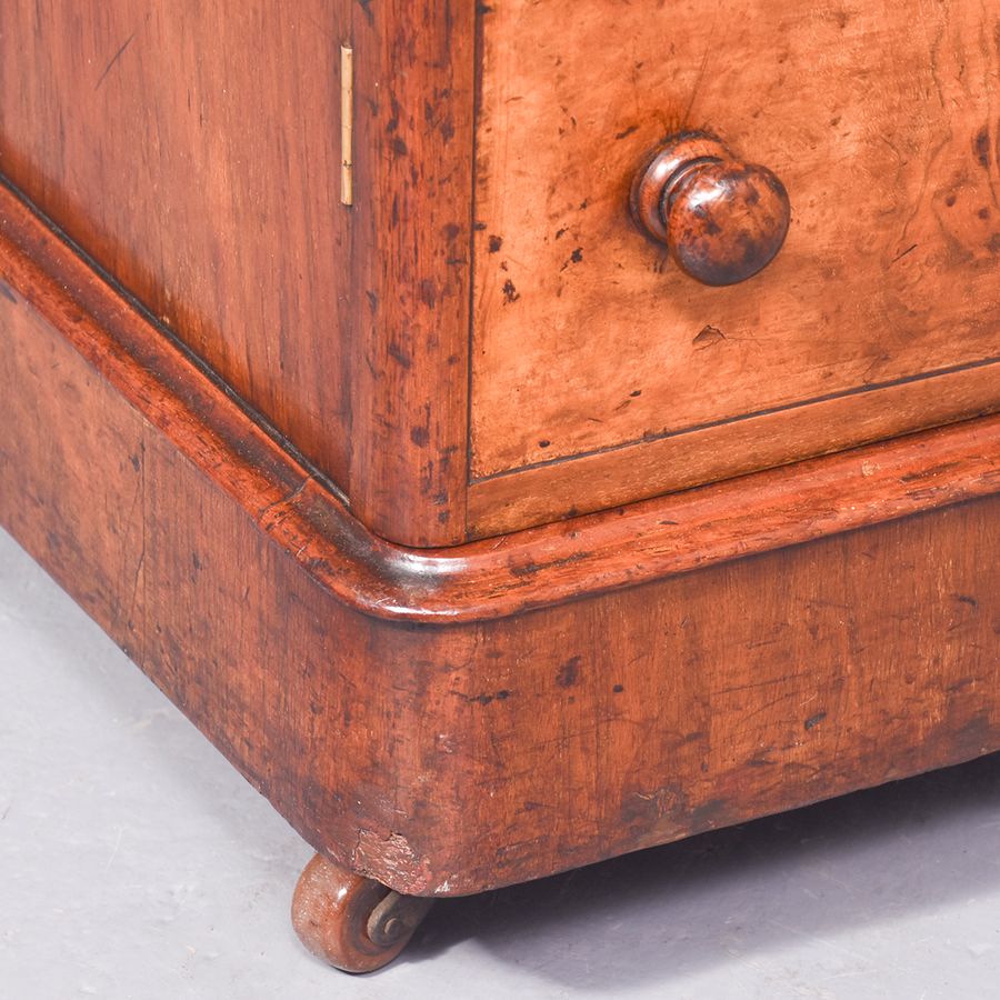 Antique Mid Victorian Burr Walnut Kneehole Writing Desk