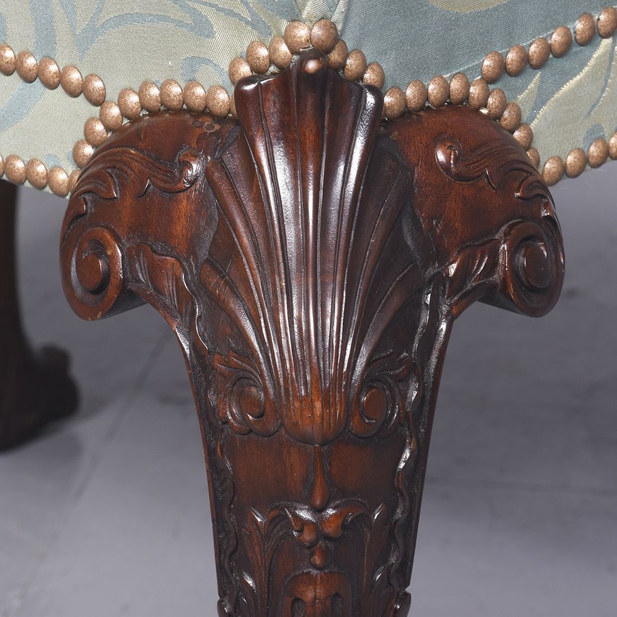 Antique Magnificent Hand-Carved Chippendale Style Mahogany Framed Bench or Stool