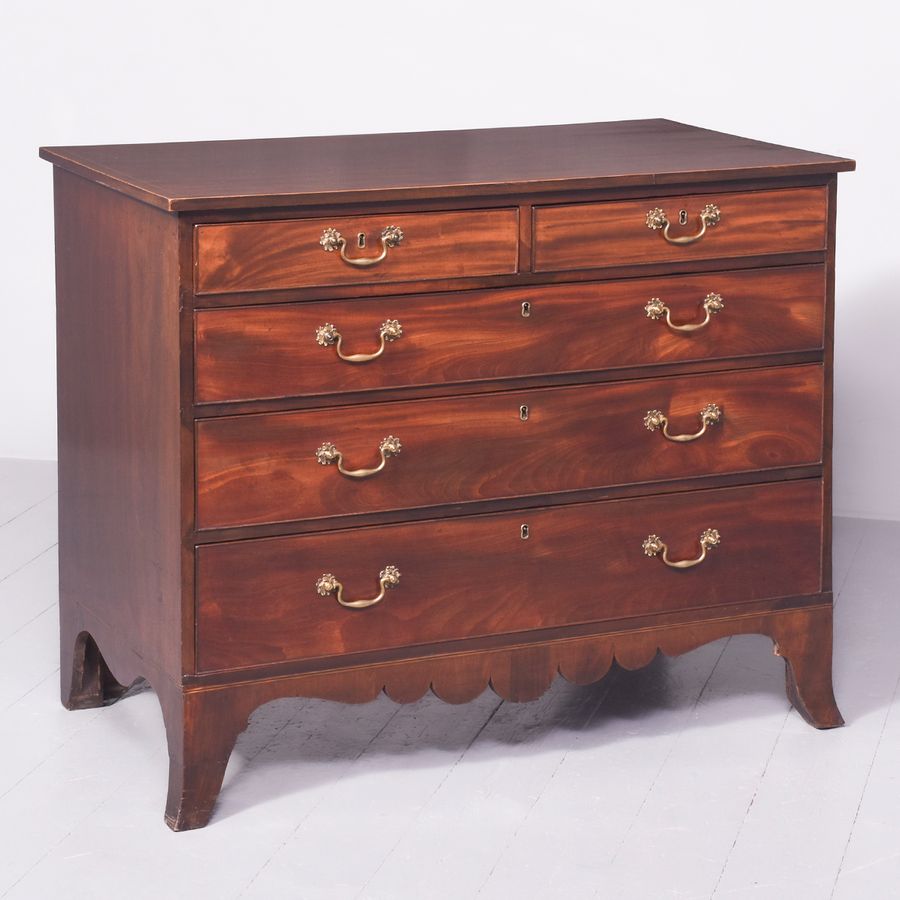 George III mahogany chest, banded caddy top with moulded edge
