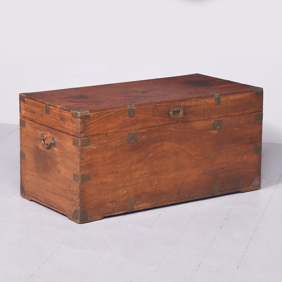 Mid-Victorian Large Brass-Bound Solid Camphorwood Military Travelling Trunk