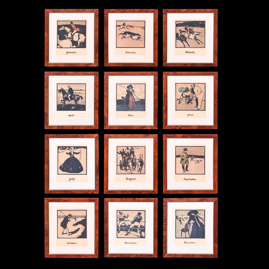Antique Set of 12 Original William Nicholson Sporting Prints