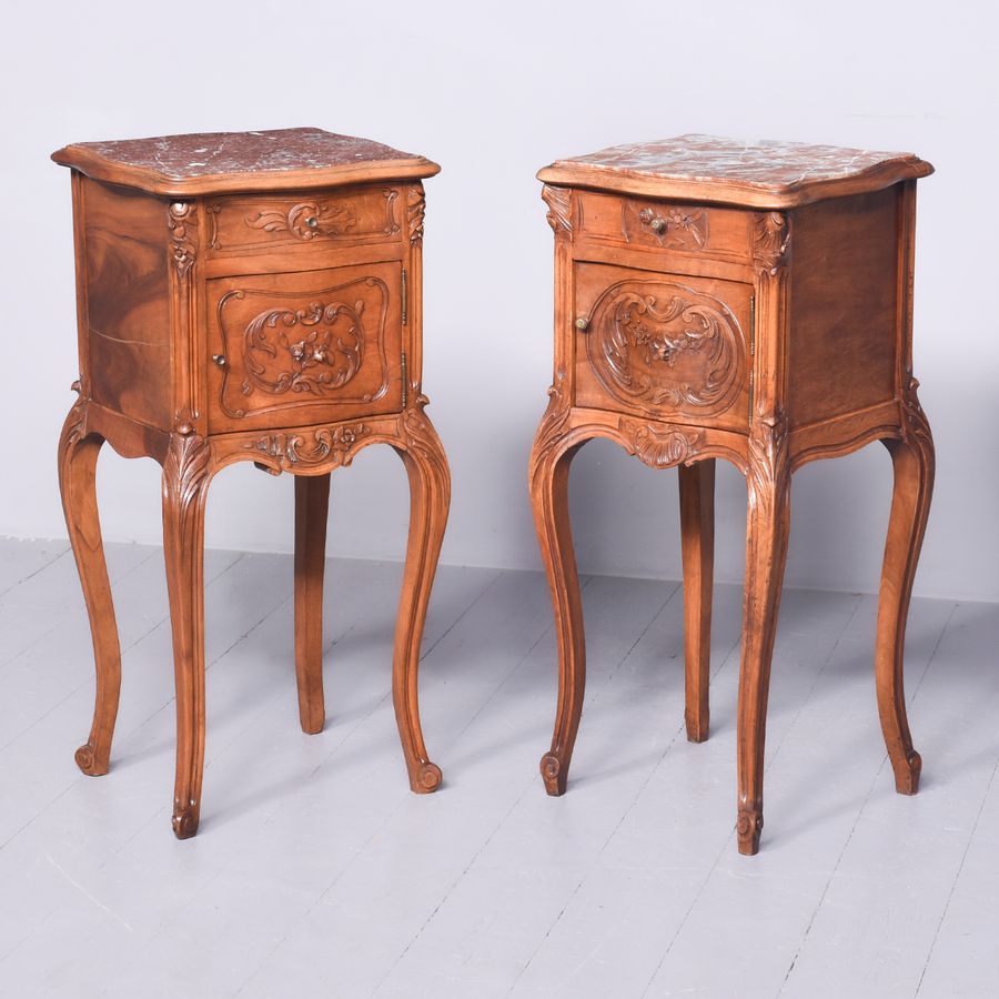 Matched Pair of Walnut Bedside Cabinets