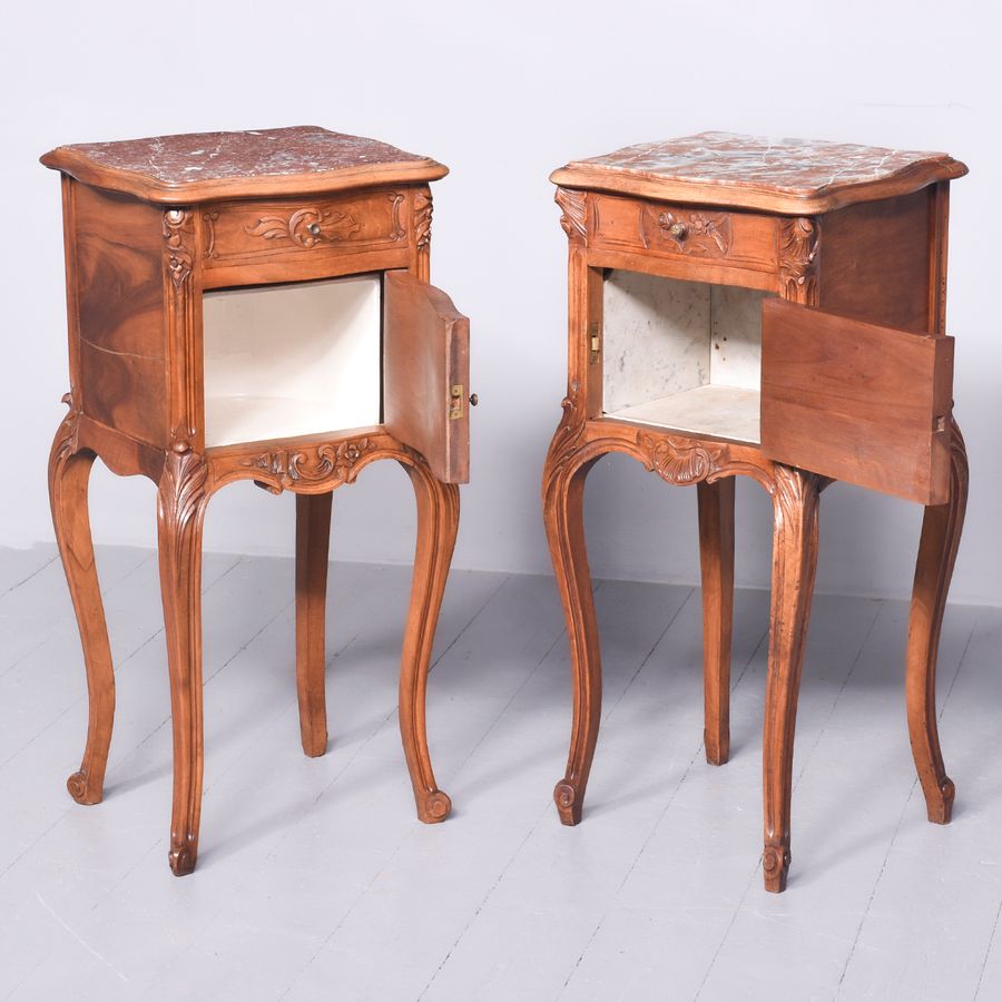 Antique Matched Pair of Walnut Bedside Cabinets