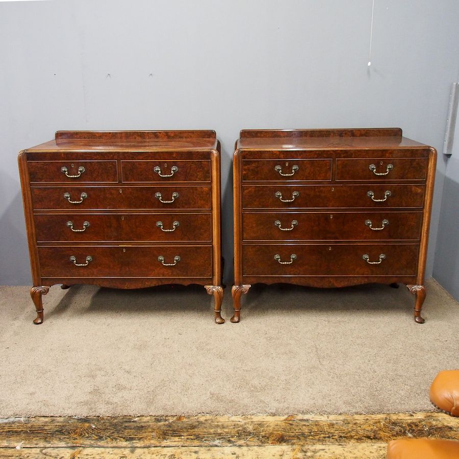 Antique Pair of Burr Walnut George II Style Chest of Drawers