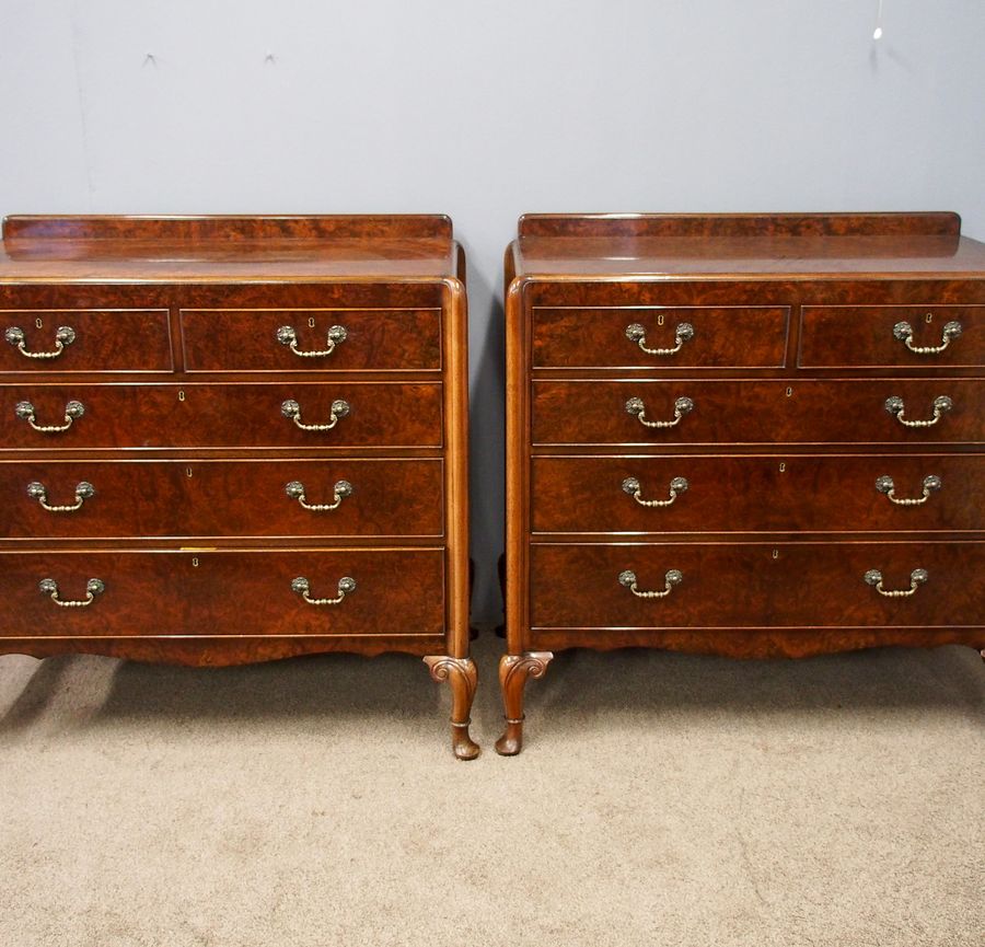 Antique Pair of Burr Walnut George II Style Chest of Drawers