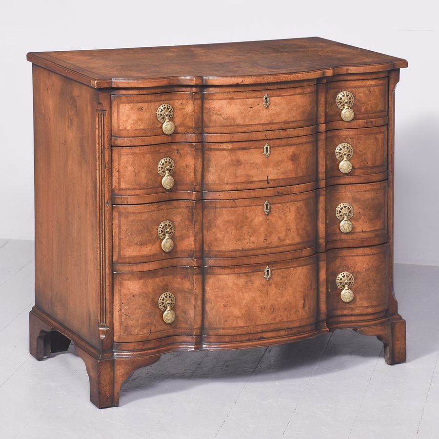 George II Style Neat Size Burr Walnut Serpentine Fronted Chest Of Drawers