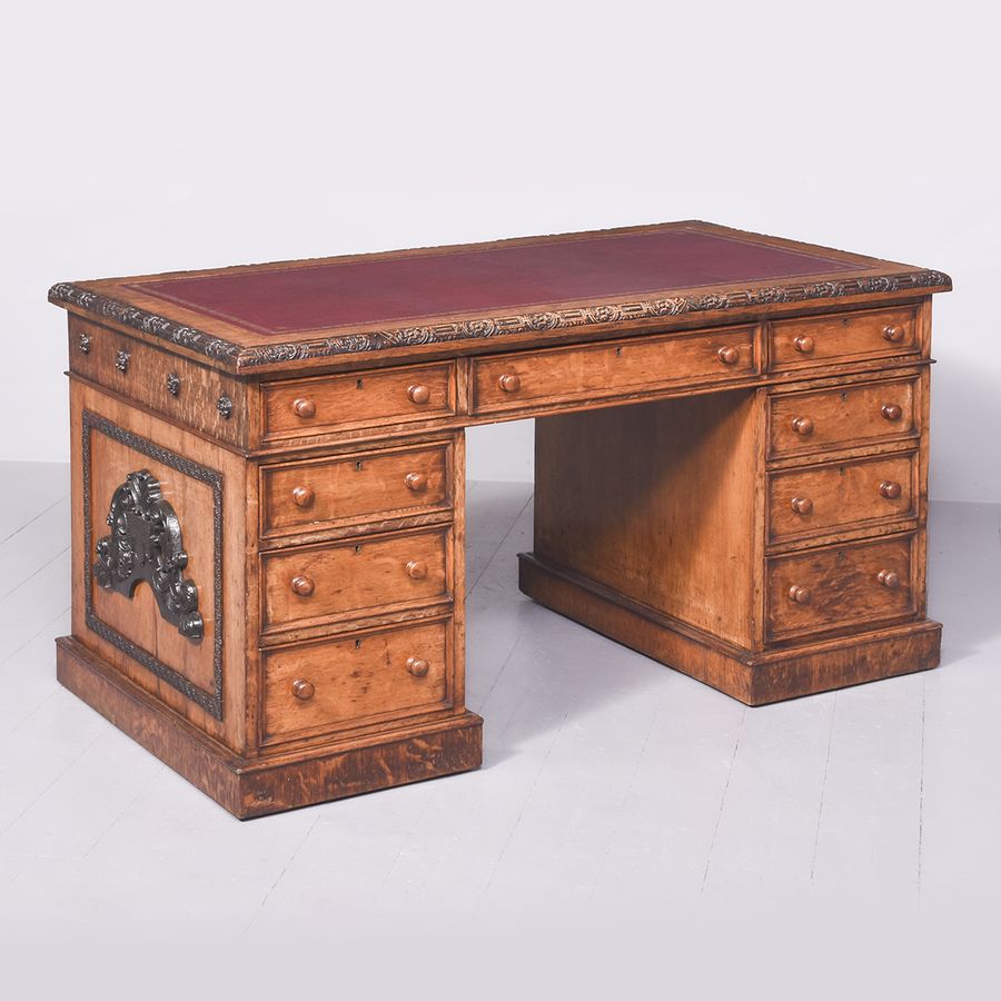 Carved Oak Desk by Druce & Co London