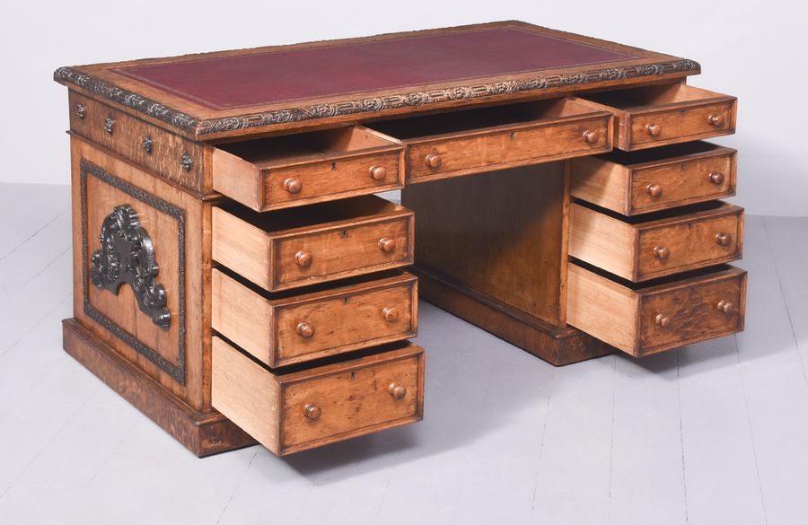 Antique Carved Oak Desk by Druce & Co London