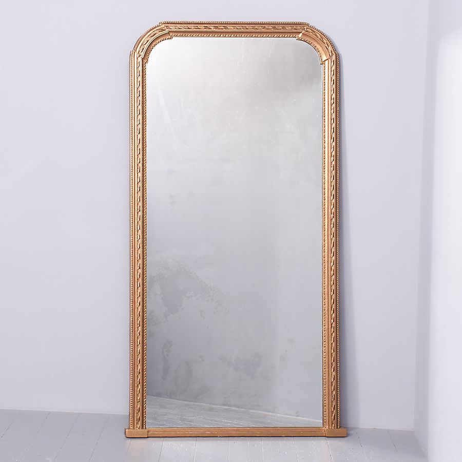 Tall Victorian Giltwood Arched-Top Hall Mirror with Original Mirror Plate