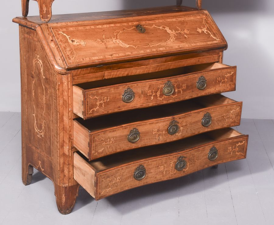 Antique Rare Marquetry- Inlaid 18th Century Italian Walnut Bureau Cabinet