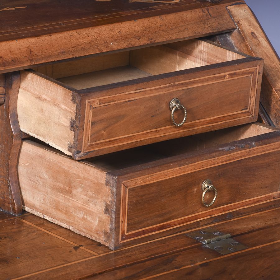 Antique Rare Marquetry- Inlaid 18th Century Italian Walnut Bureau Cabinet