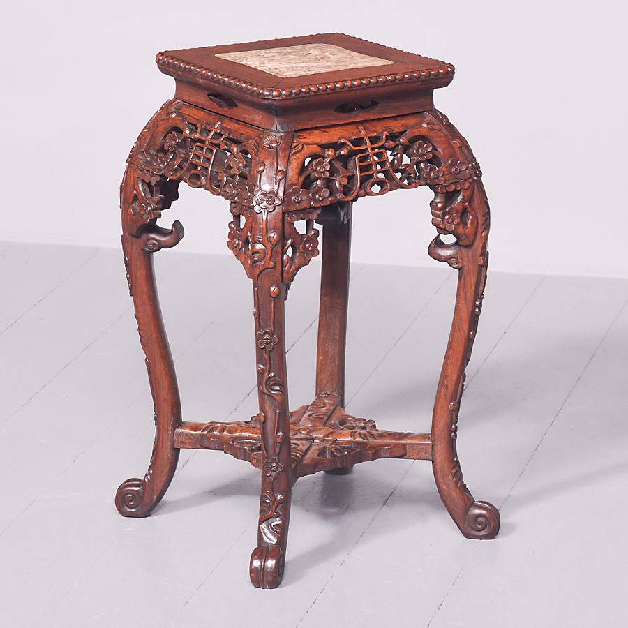 Qin Dynasty Attractive Chinese Hongmu Marble Top Plantstand