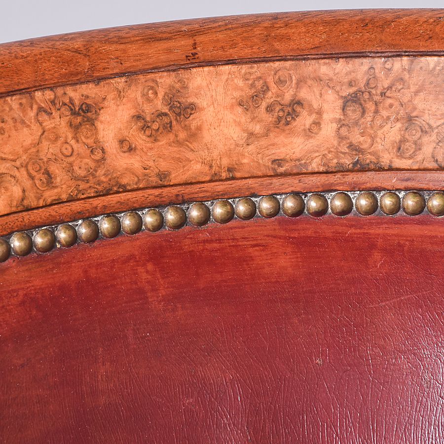 Antique Stylish Biedermeier-Style Leather Upholstered Walnut Office Chair
