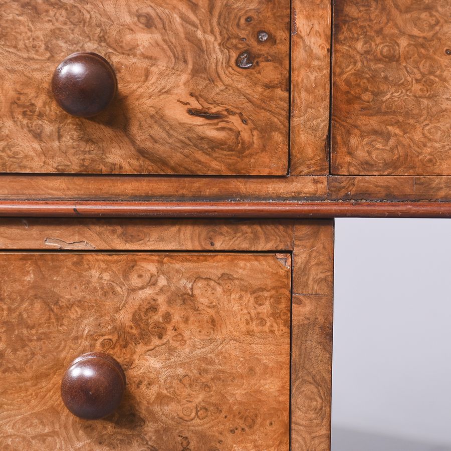 Antique Large Mid-Victorian Burr Walnut Freestanding Partners Desk In Excellent Condition