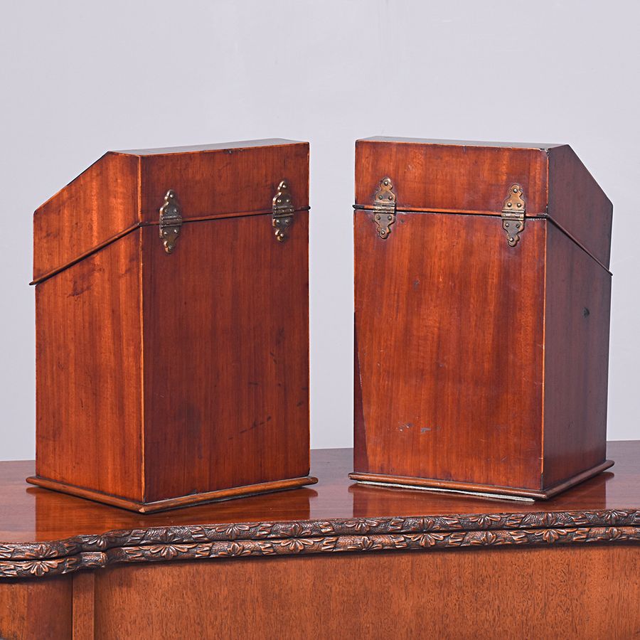 Antique Pair of George III Mahogany Inlaid Cutlery Boxes