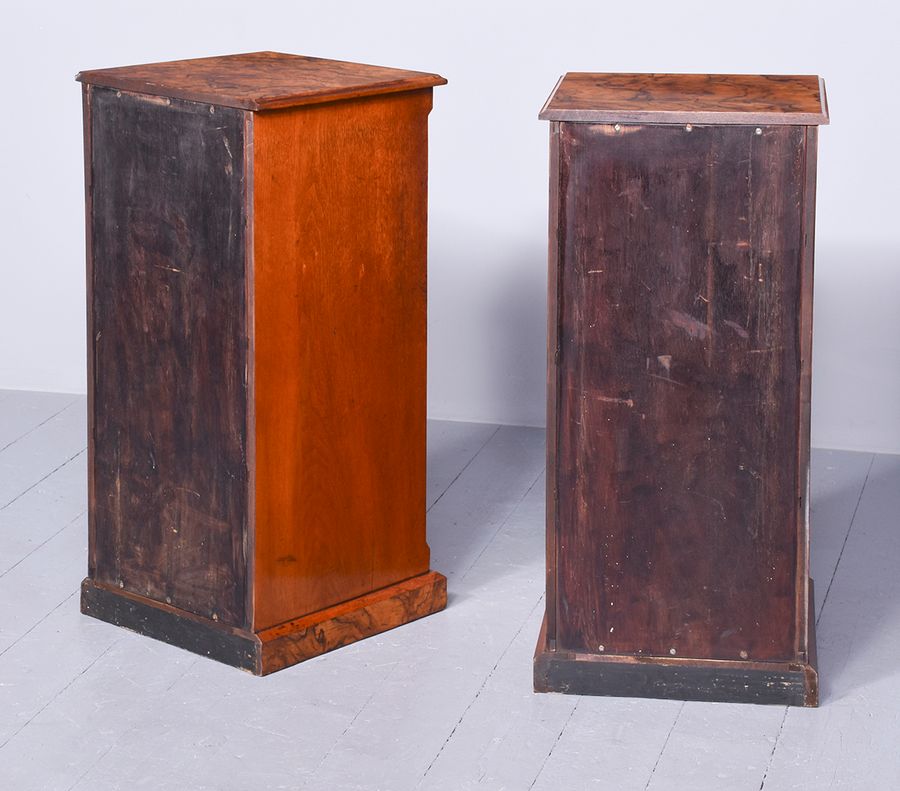 Antique Pair of Figured Walnut Neat-Sized Victorian Chests of Drawers