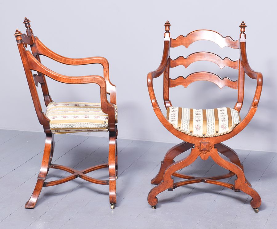 Antique Stylish Pair of X Framed Side Chairs