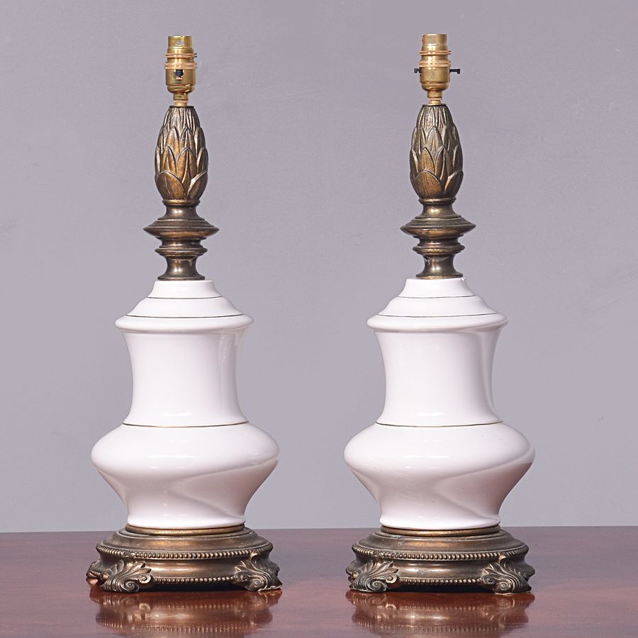 Pair of Gilded and Painted Lamps