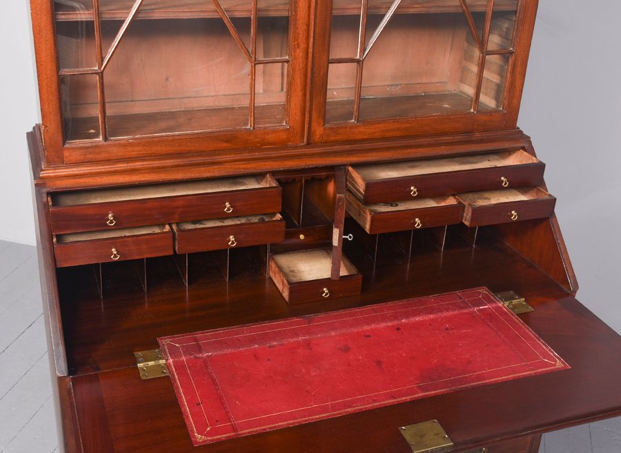 Antique Impressive George III Inlaid Mahogany Bureau Bookcase