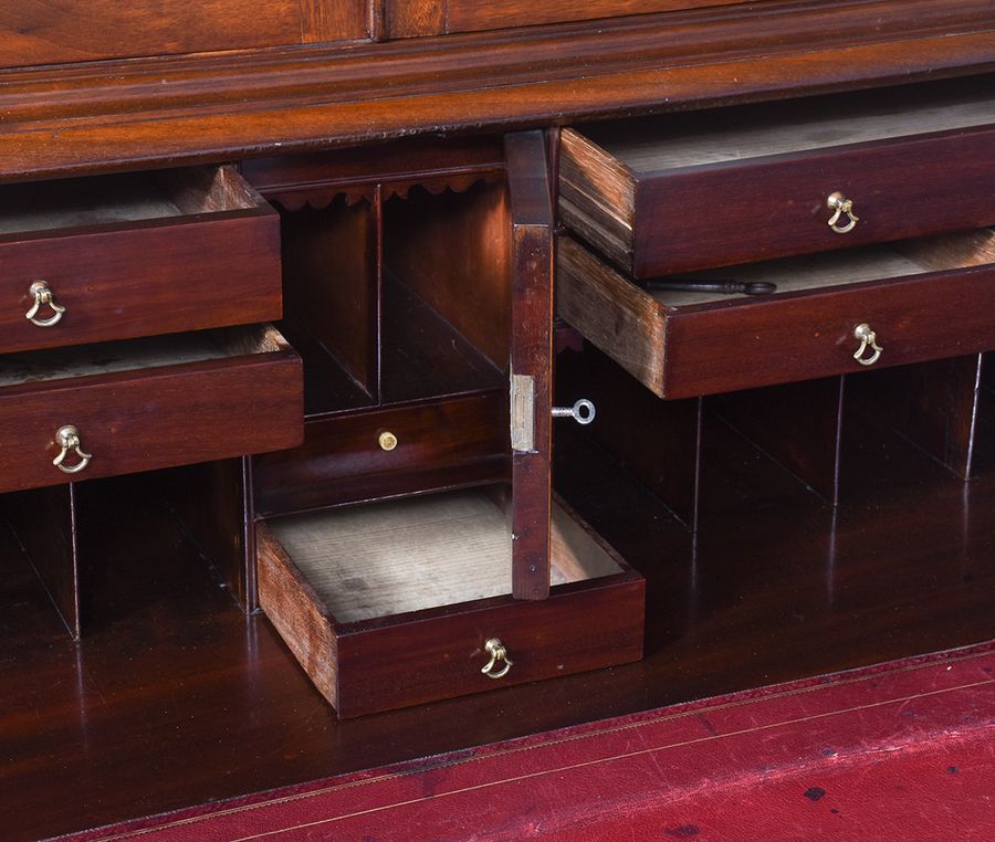 Antique Impressive George III Inlaid Mahogany Bureau Bookcase