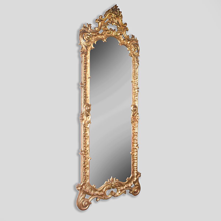 Impressive Tall Carved Swedish Giltwood Mirror