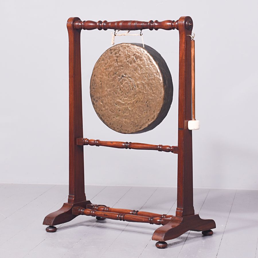 Large Victorian Mahogany Framed Brass Gong