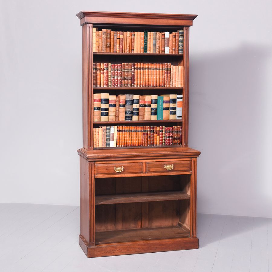 Antique Late Victorian Two-Part Walnut Open Bookcase 