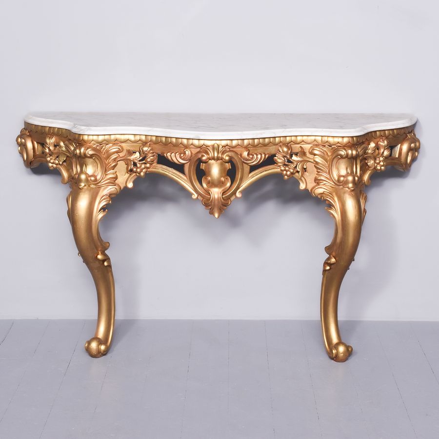 Large Victorian Gilded Marble Top Console Table