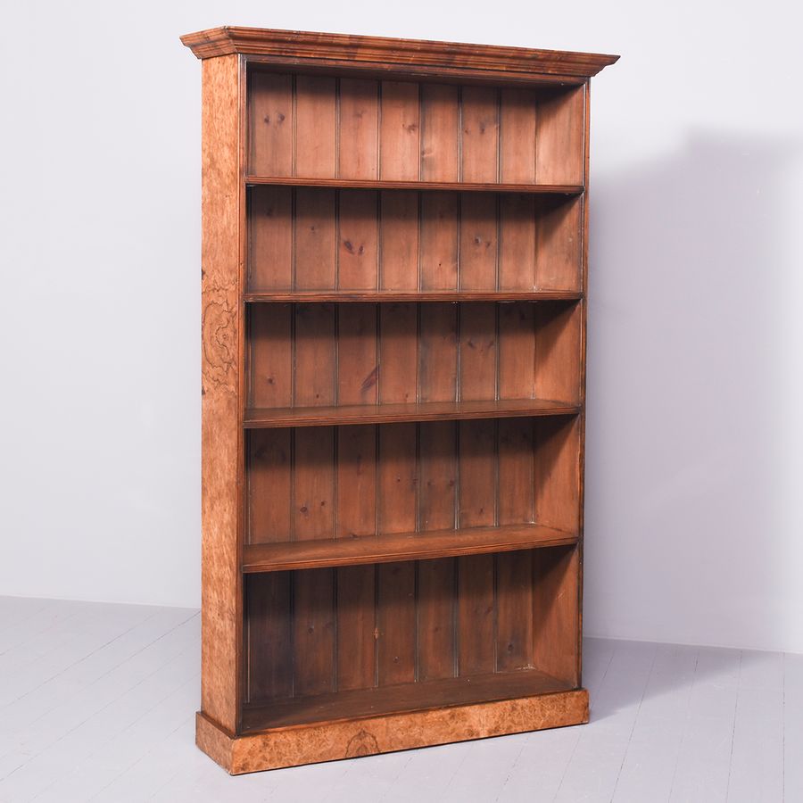 Antique Tall Victorian Straight-Grained Walnut Open Bookcase
