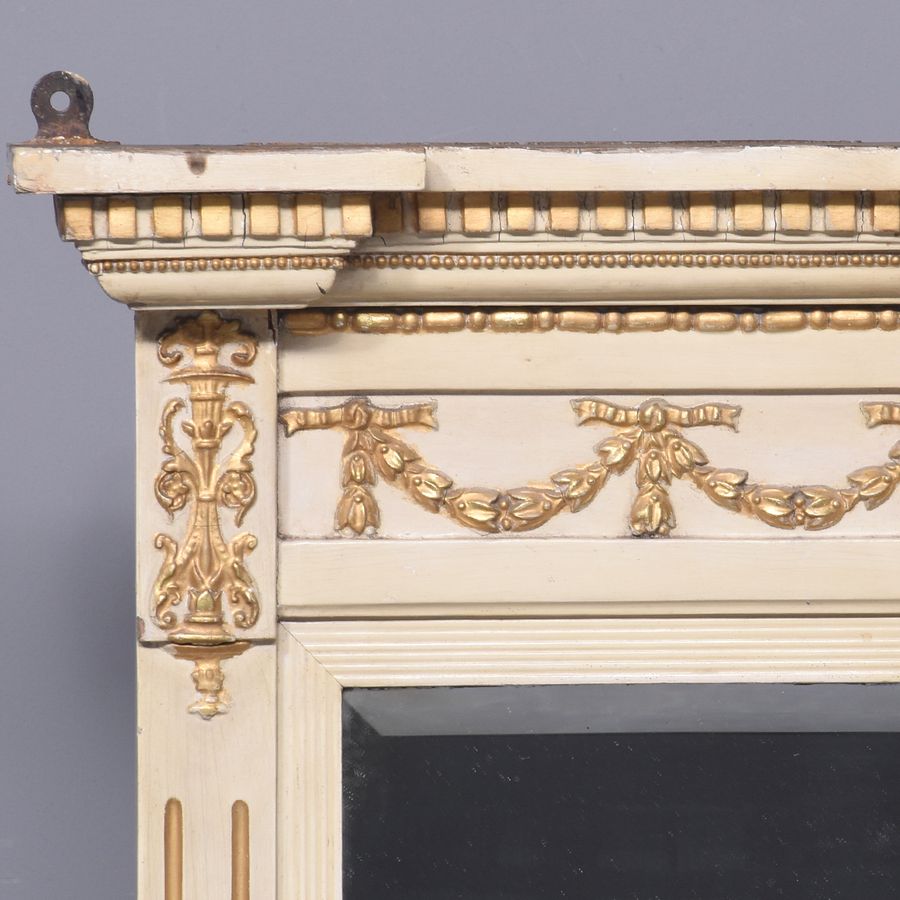 Antique Painted & Gilded Tryptic Overmantel Mirror