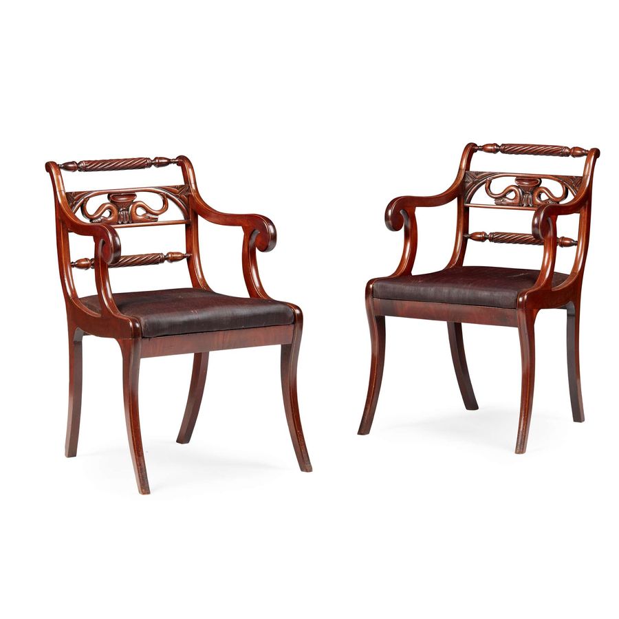 Antique Rare Set of 14 Regency Mahogany Dining Chairs