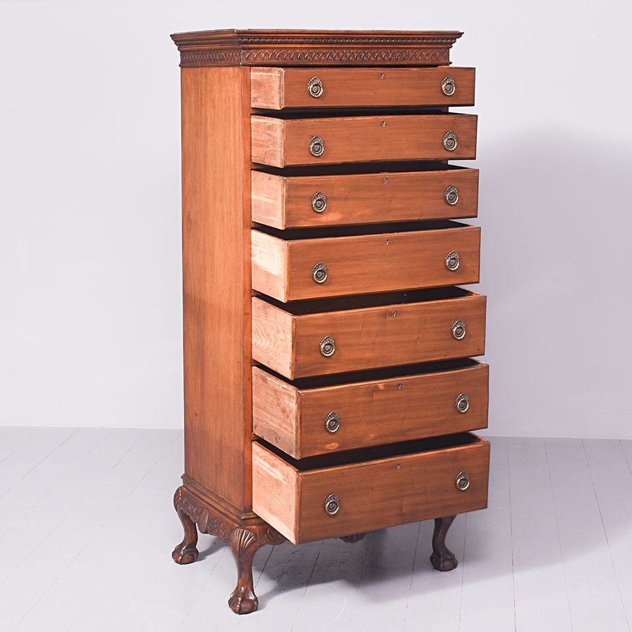 Antique Irish Chippendale-Style Tall Mahogany Chest of Drawers 