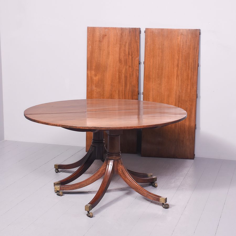 Antique George III Period, Two-Leaf Mahogany Bow-End Dining Table