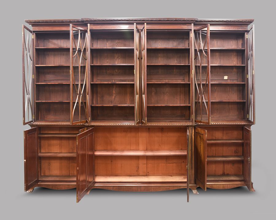 Antique George III Style Eight Door Breakfront Cabinet Bookcase