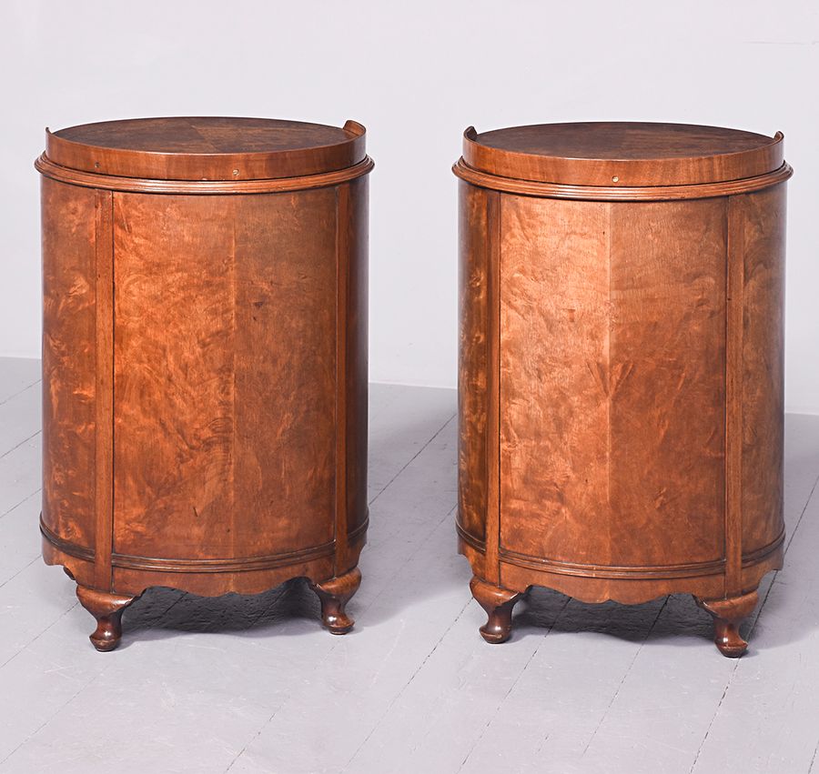 Antique Pair of Art Deco Circular Mahogany Pedestals or Lampstands