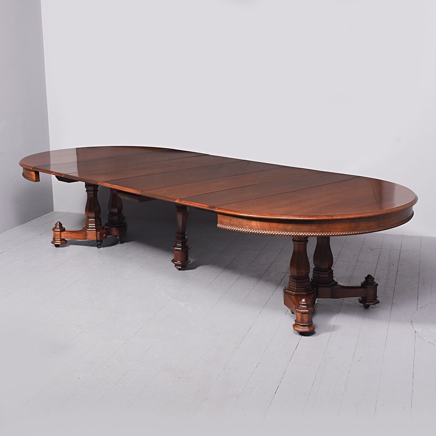 Antique Rare Five Leaf 19th Century Extending Walnut Dining Table with Patent Mechanism