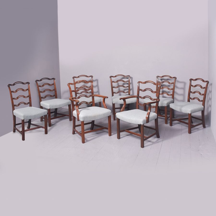 Set of 8 Mahogany Ladder Back Dining Chairs