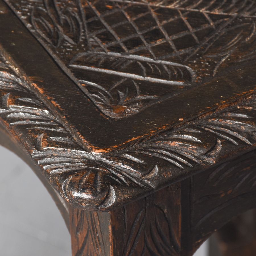 Antique Carved Oak Triangular Drop-Leaf Table