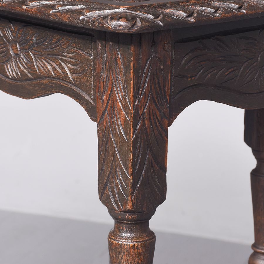Antique Carved Oak Triangular Drop-Leaf Table