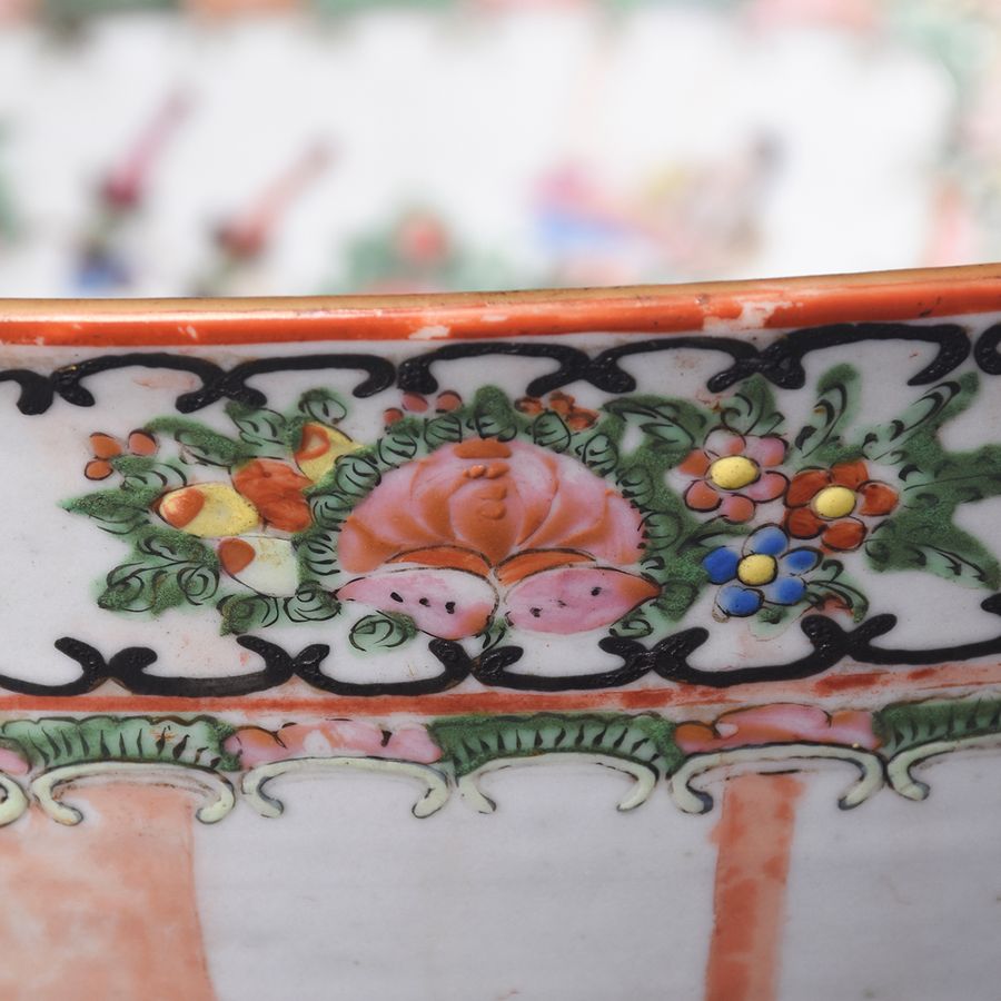 Antique Qing Dynasty Canton (Mandarin) Famille Rose and Famille Verte Large Punch Bowl	