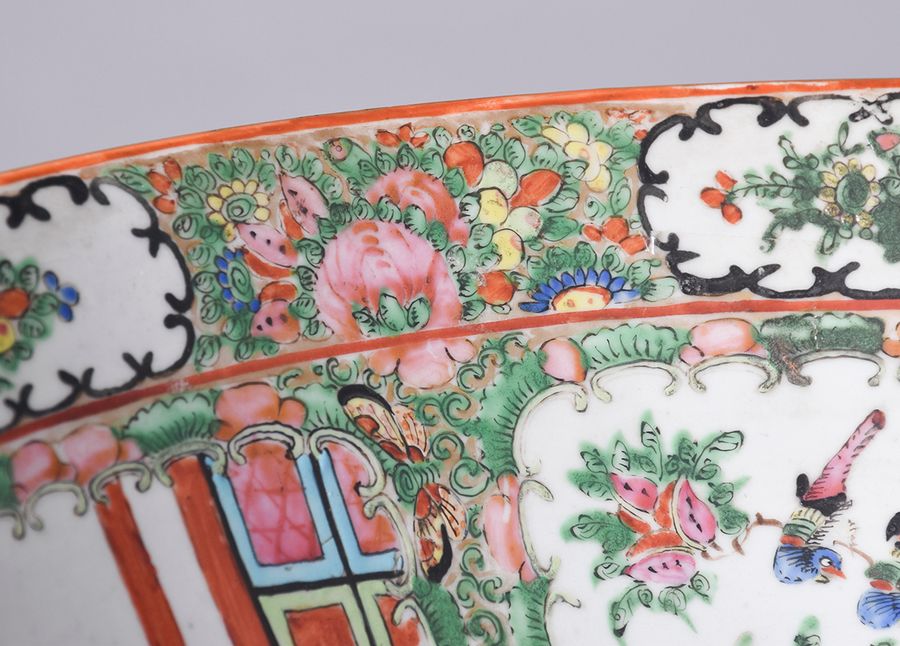Antique Qing Dynasty Canton (Mandarin) Famille Rose and Famille Verte Large Punch Bowl	