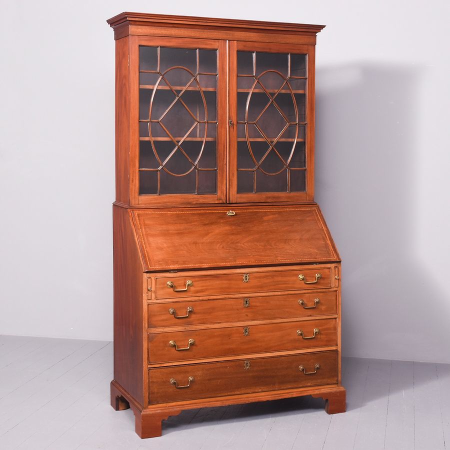 Quality 19th Century, George III Style Quality Mahogany Bureau Bookcase