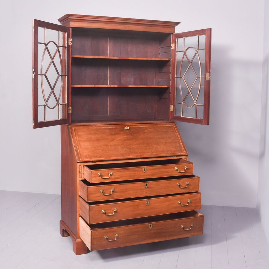 Antique Quality 19th Century, George III Style Quality Mahogany Bureau Bookcase