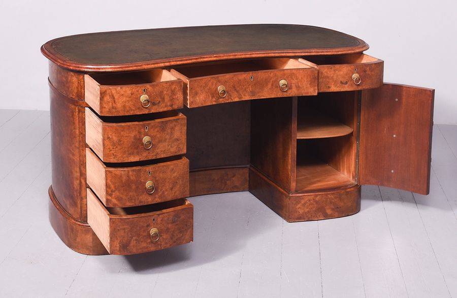 Antique Burr-Walnut Kidney Shaped Desk