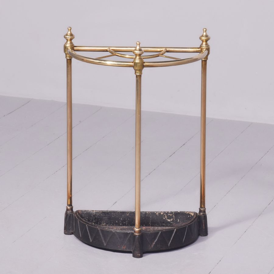 Original Victorian Bow Front Brass and Cast Iron Stick Stand