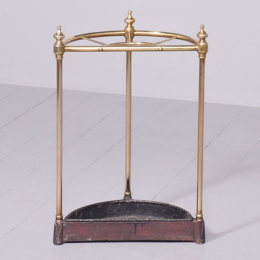 Antique Original Victorian Bow Front Brass and Cast Iron Stick Stand 