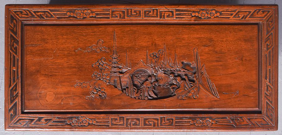 Antique Neat Sized Carved Teak Chinese Trunk