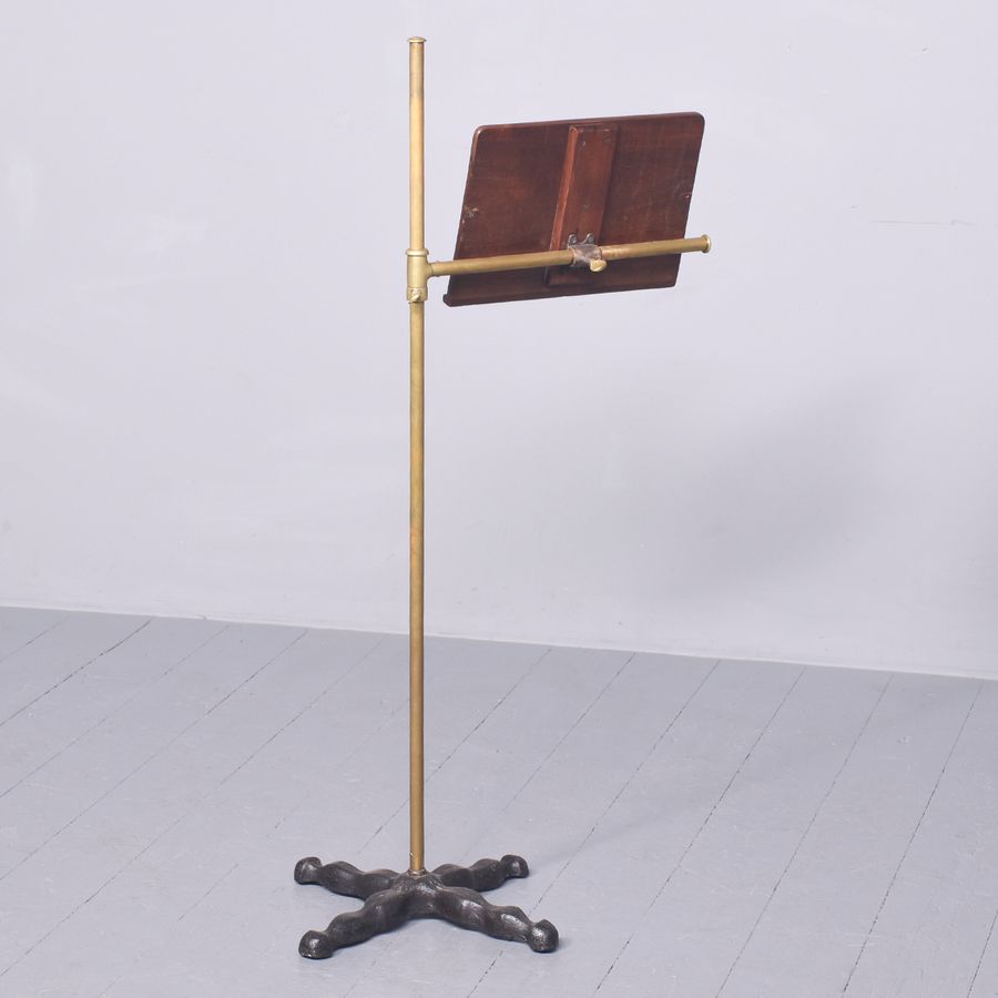 Antique Late Victorian Mahogany, Brass and Cast Iron Music Stand